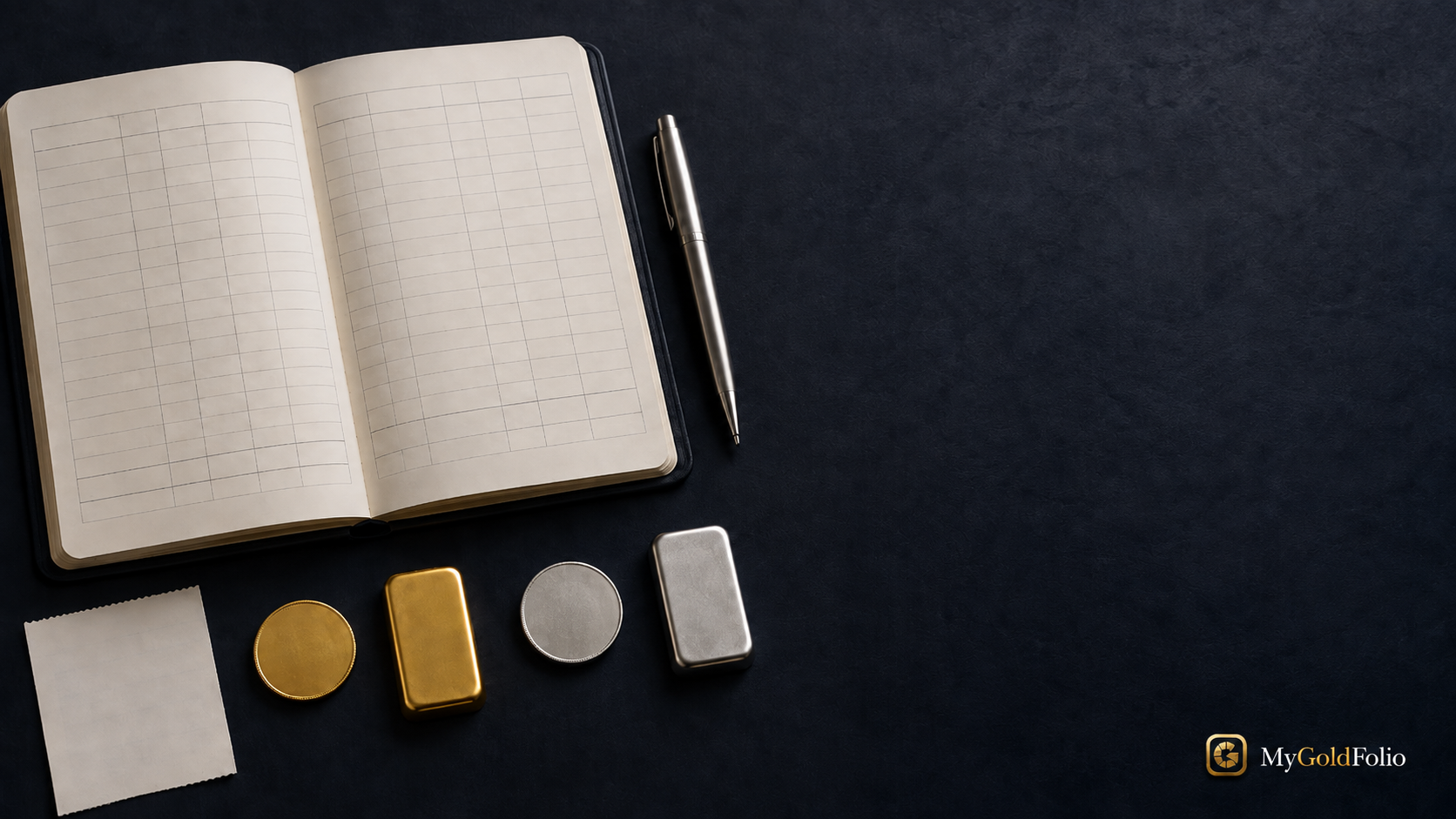 Un registre d’achat simple avec des pièces d’or et d’argent
