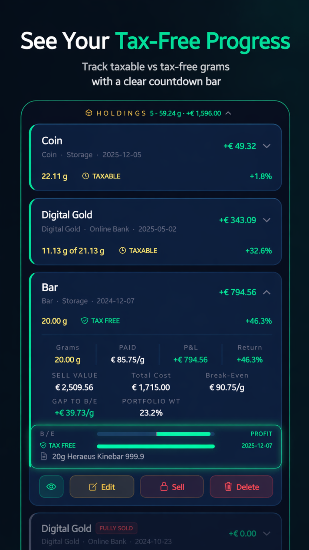 Tax-free progress screen