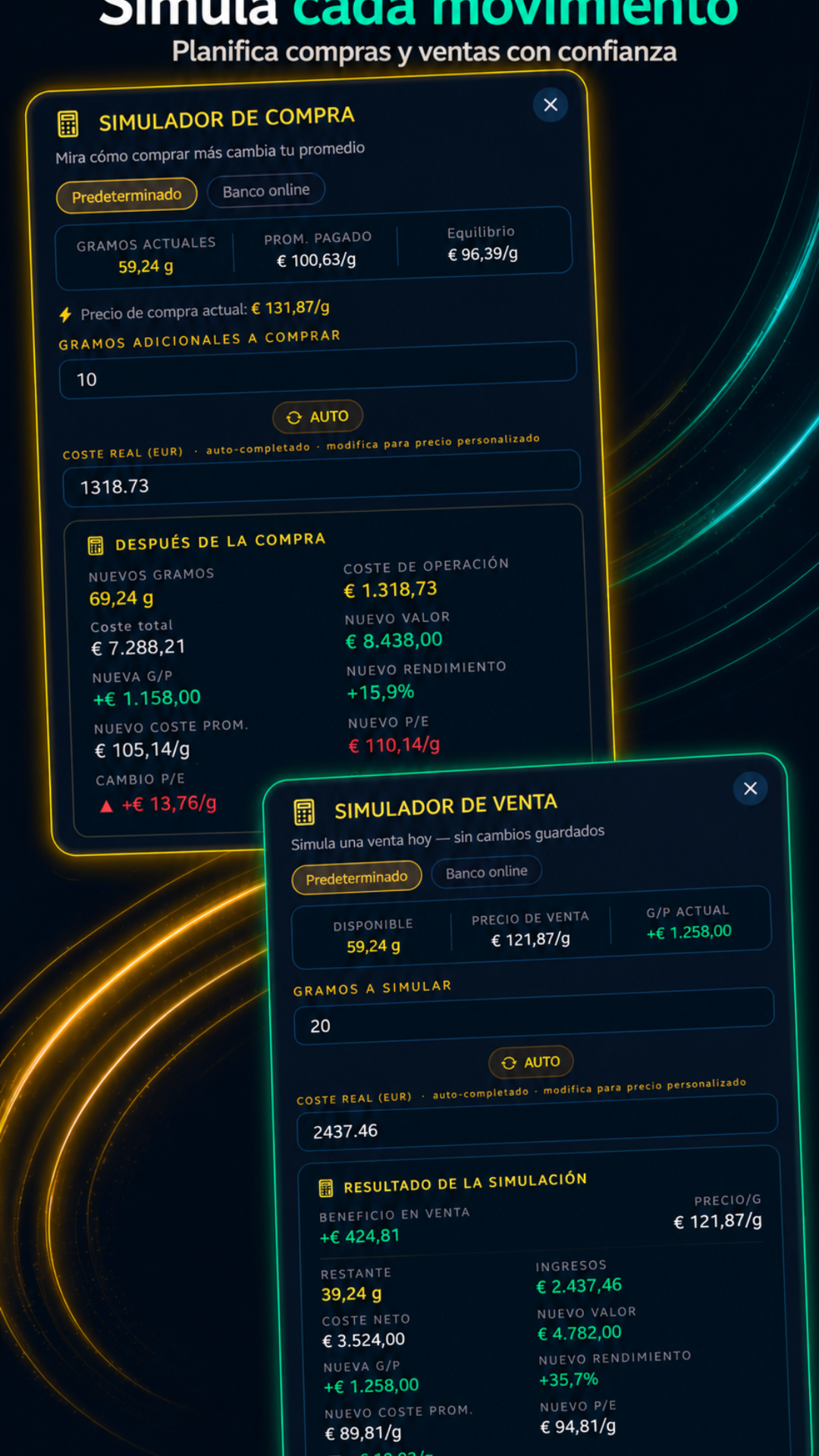 Buy and sell simulators screen