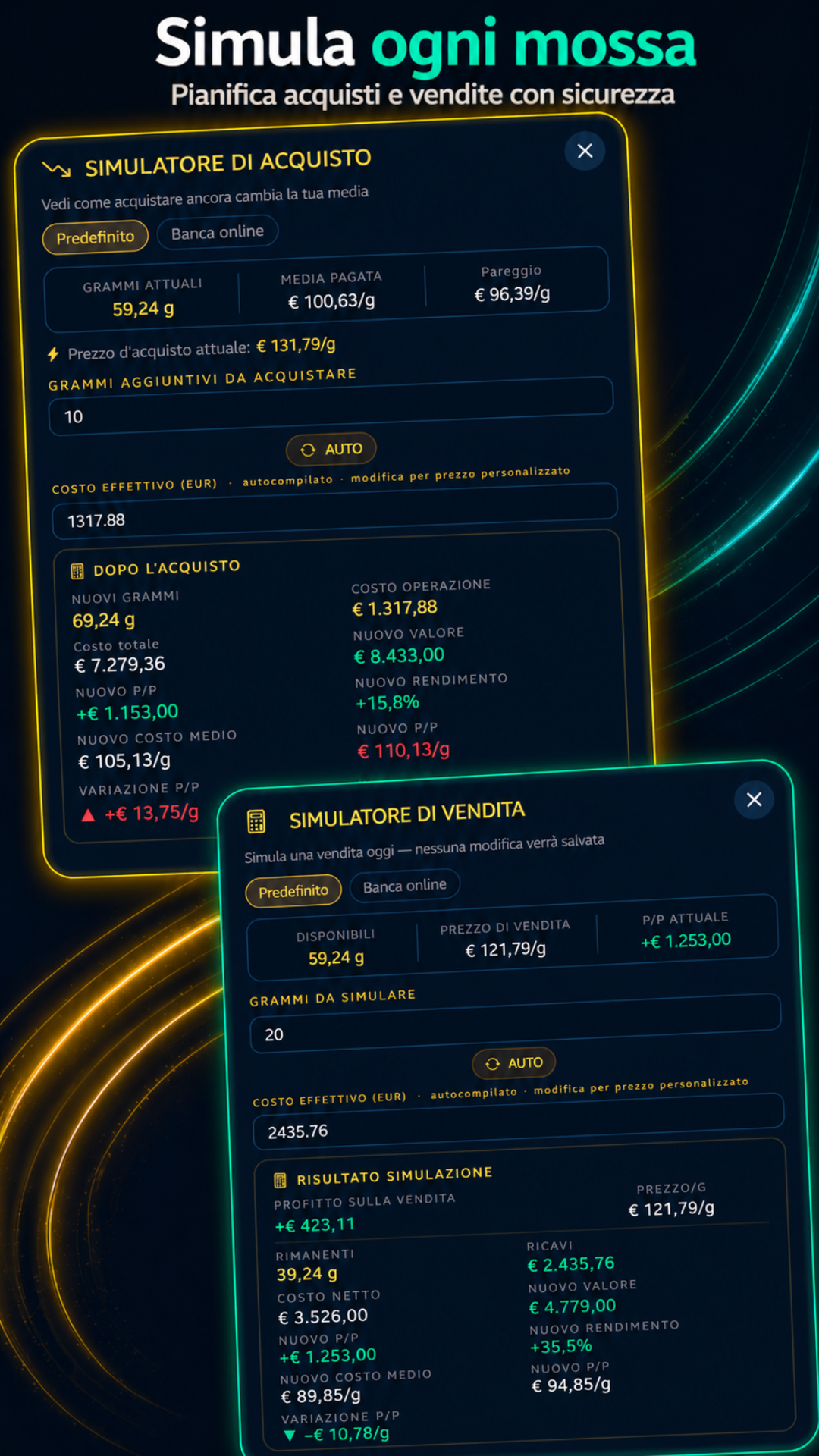 Buy and sell simulators screen