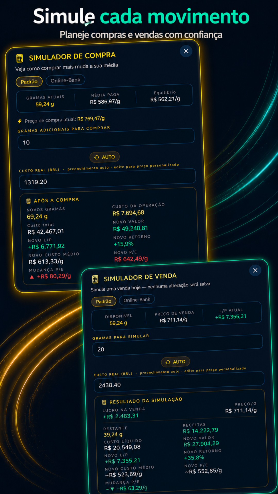 Buy and sell simulators screen