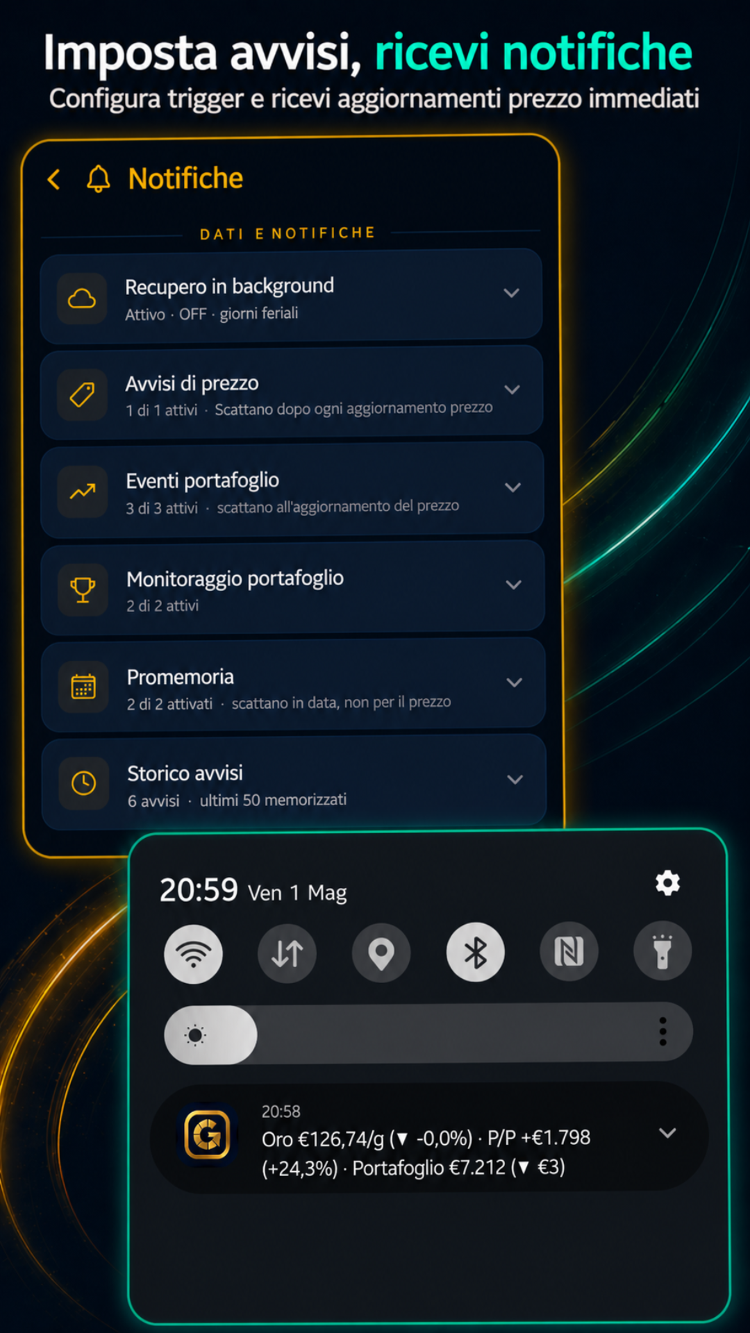 Alerts and background notifications screen