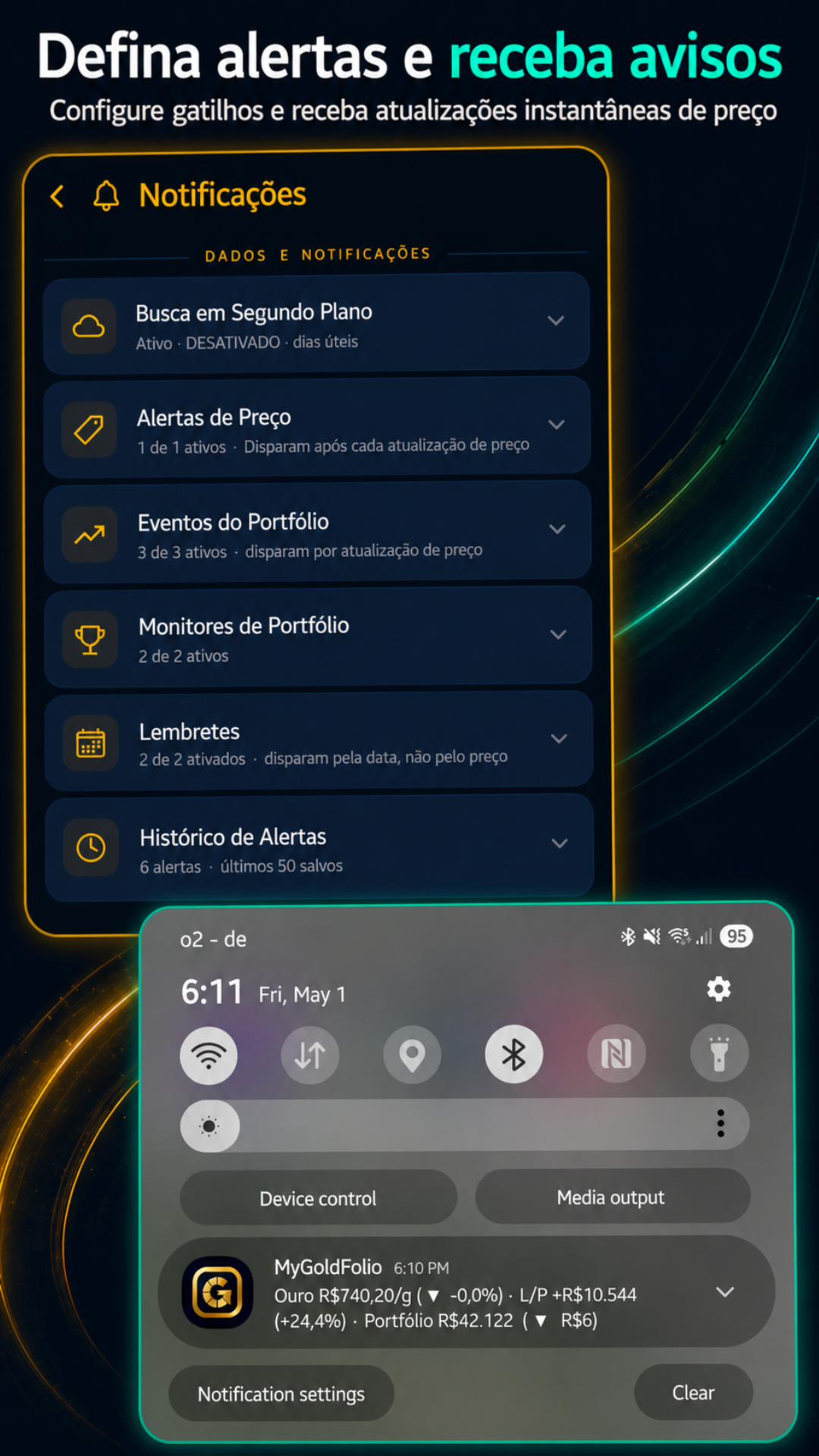 Alerts and background notifications screen